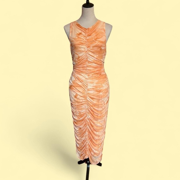 House of Harlow 1960 Ruched Orange Midi Dress - Picture 1 of 4
